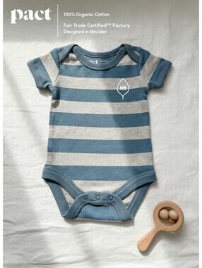 Pact Organic Cotton Baby Bodysuits - NWT Set of 2 - Steel Blue Stripe - NB